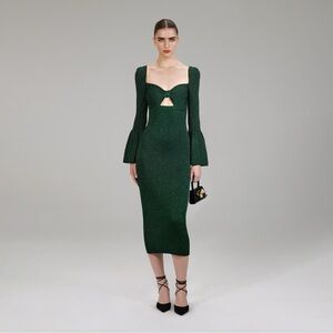 Self-Portrait Elegant Green Long Sleeve Dress